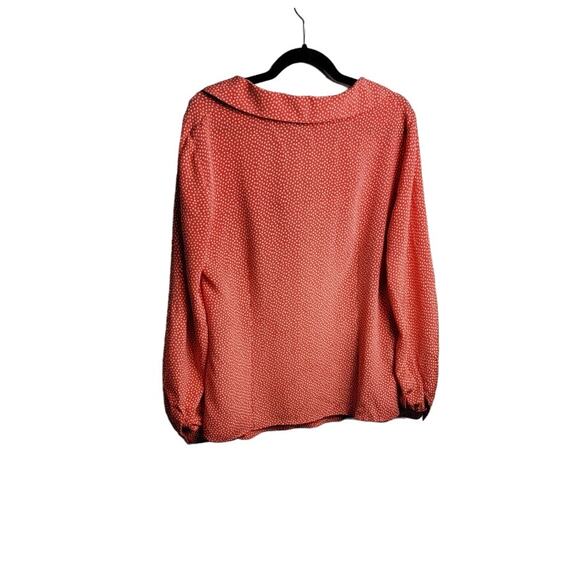 St. John Polka Dot Pullover Silk Blouse Orange Sz 16 Women's Zip Career - Picture 4 of 10
